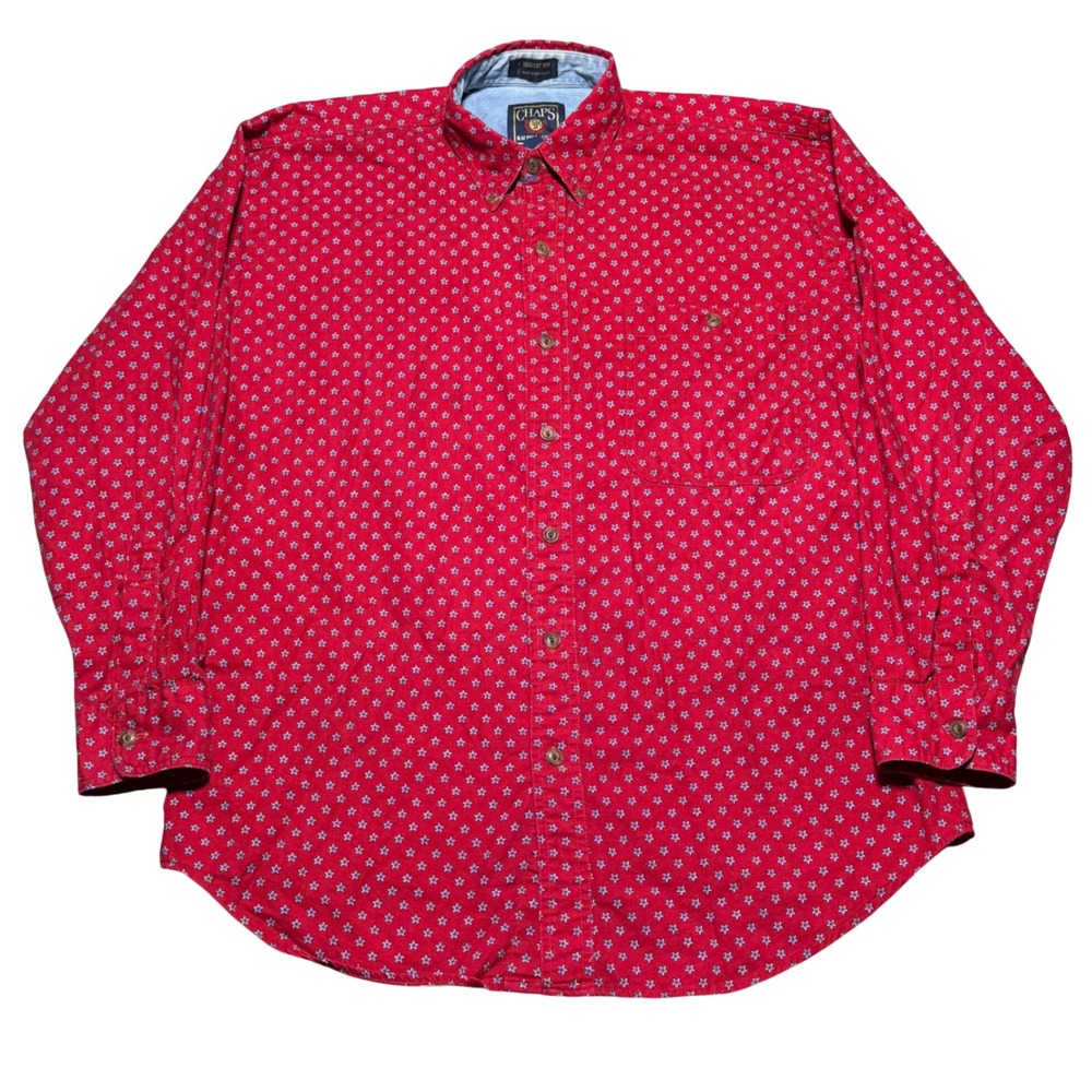 Chaps Ralph Lauren Long Sleeve Button Down Star Print Red Blue Men M VTG Western